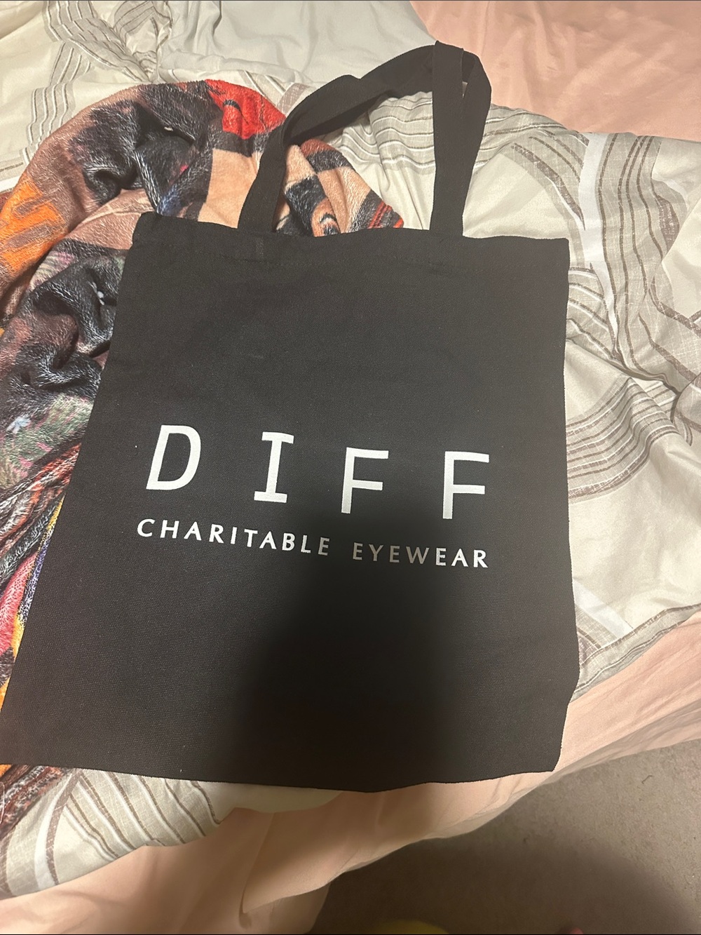 Diff Eyewear Black Canvas Tote Bag with White Logo